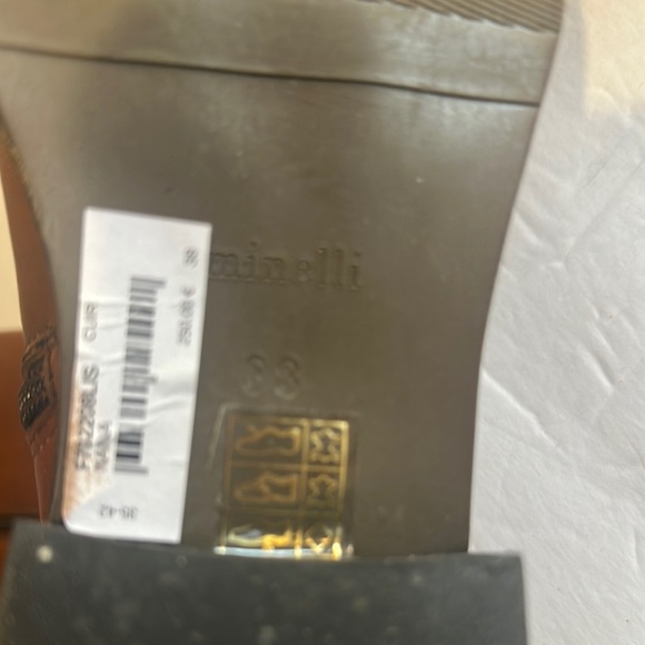 NWOT Minelli Naina cognac Brown Leather 2 toned Knee-High Boots w heel zipper - Picture 6 of 13